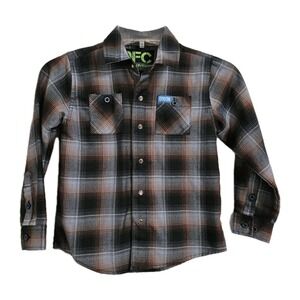 Dixxon Flannel Co Shirt Kids‎ Sm Brown Grey Plaid DFC Youth Division Pearl Snap